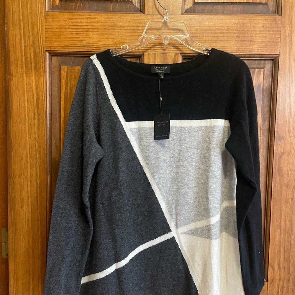 Charter Club Black, Gray & White Colorblock Sweater
